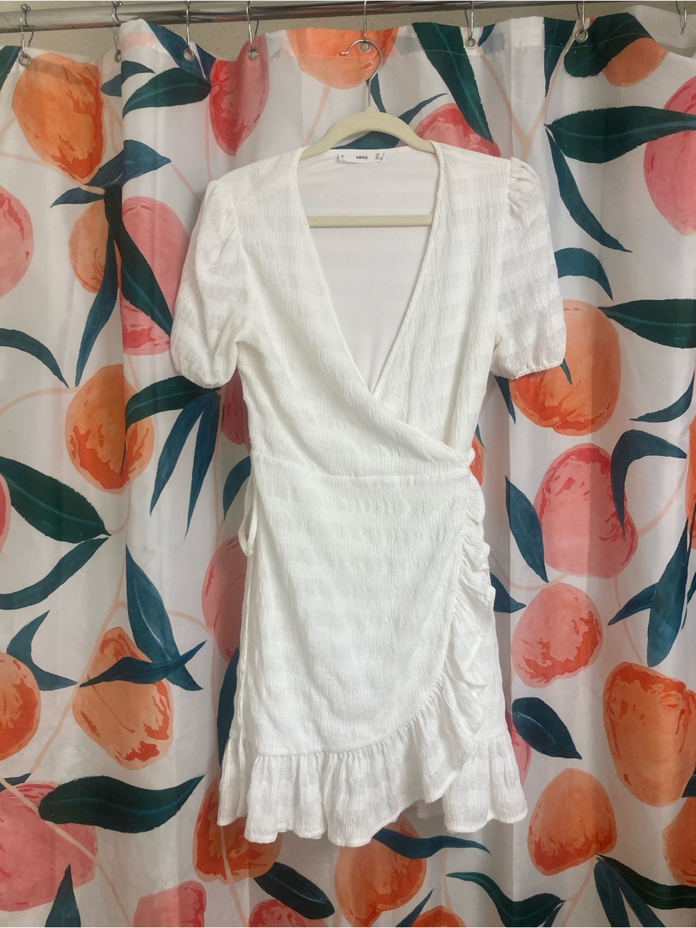 Mango White Wrap Ruffle Mini Dress
